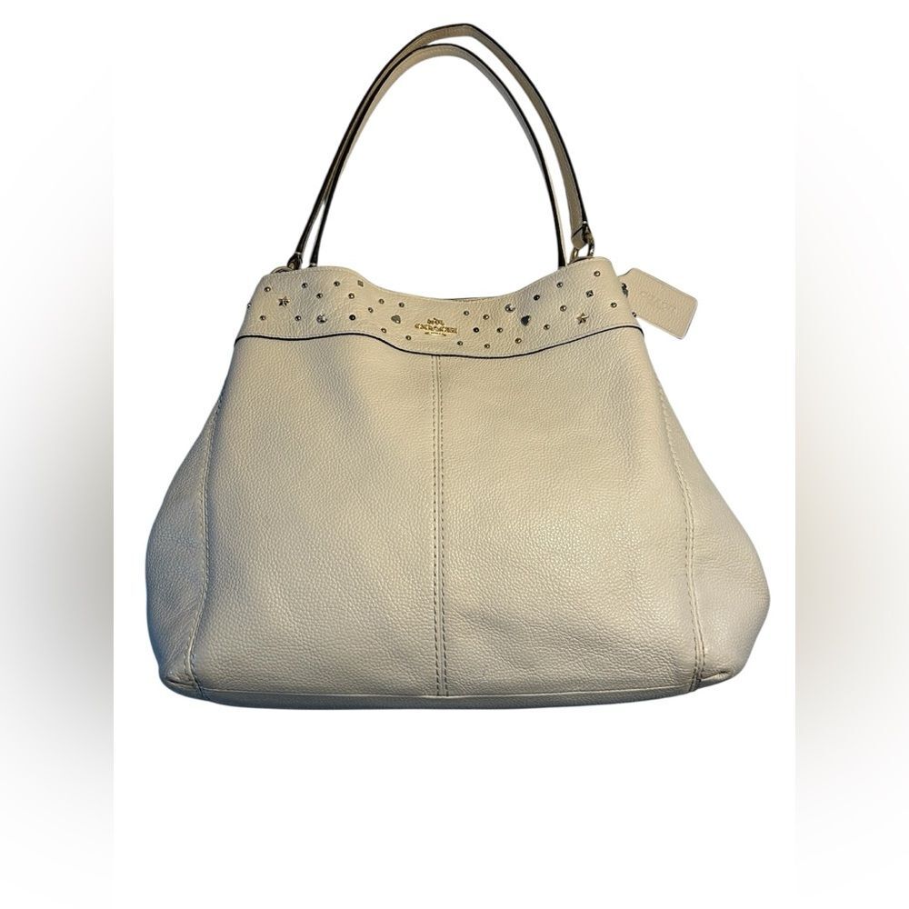 Coach Lexy Stardust Studded Chalk Leather Shoulder Bag F22314